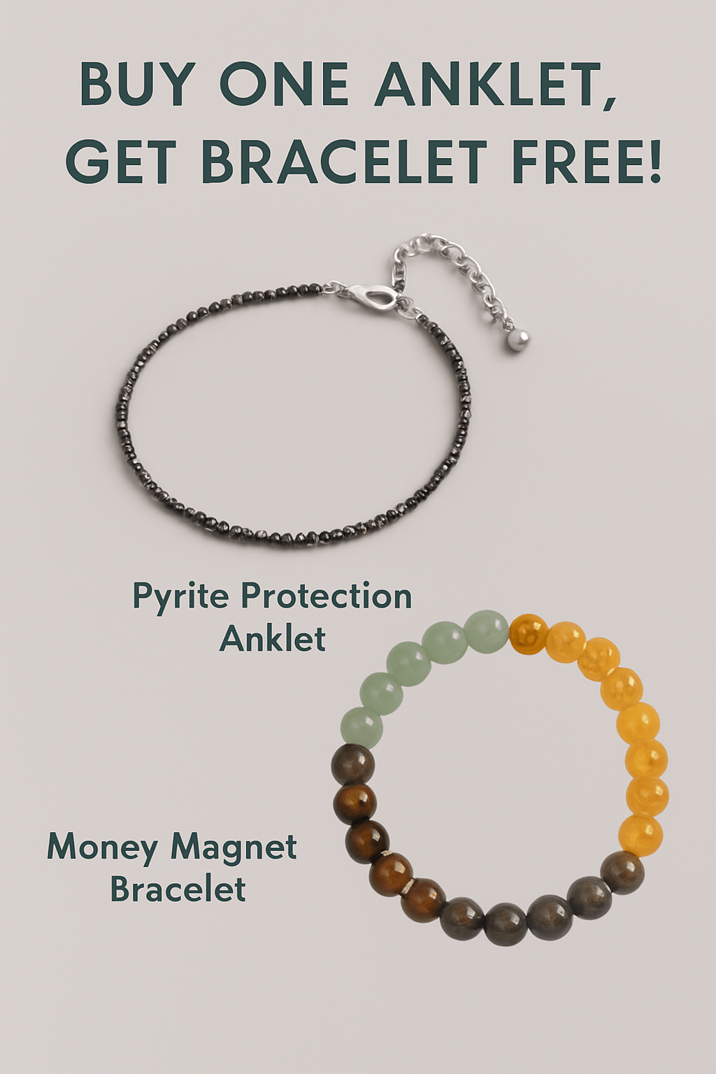 Money Magnet Anklet & Bracelet Set - Pyrite Crystal Wealth Combo - magical - crystal - agate - stones