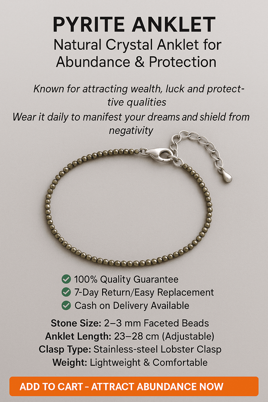 Pyrite Anklet - Natural Crystal Anklet for Abundance & Protection - magical - crystal - agate - stones