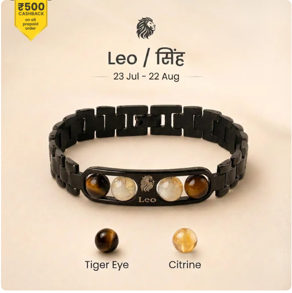 Leo Zodiac Metal Bracelet – Tiger Eye & Citrine | सिंह राशि