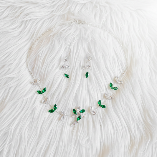 Emerald Blossom Vine Bridal Jewelry Set