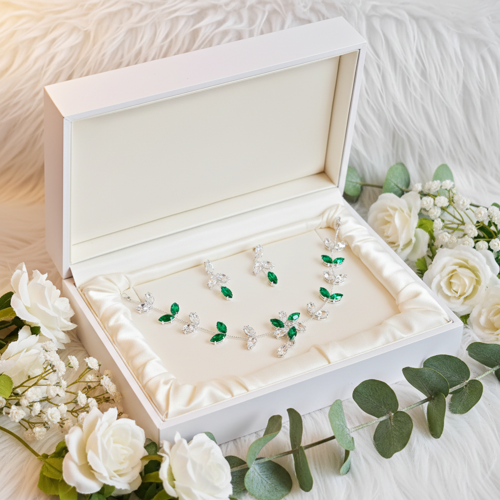 Emerald Blossom Vine Bridal Jewelry Set
