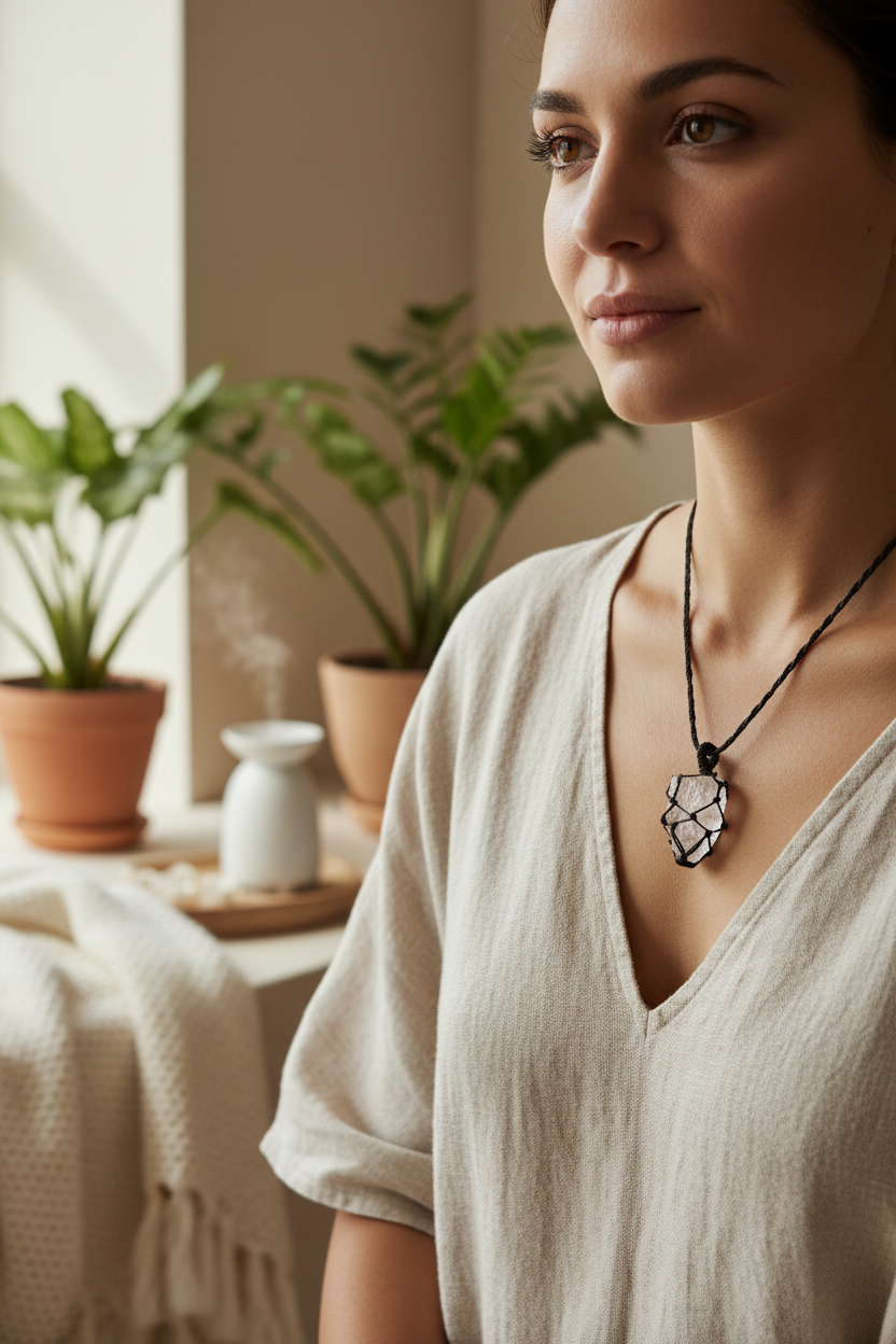 Clear Quartz Raw Pendant - Natural Crystal Healing