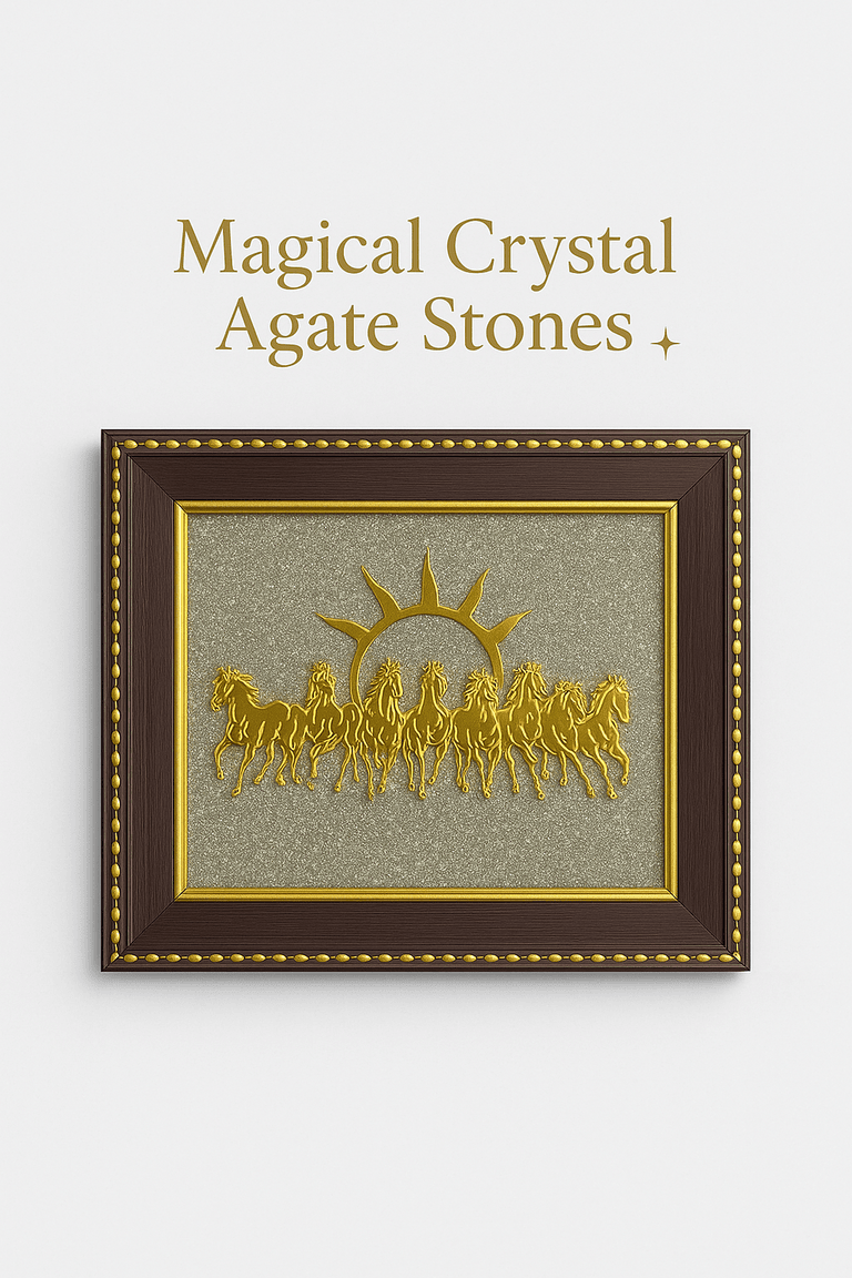 Pyrite 7 Horse Frame - Career Growth & Success Crystal Decor - magical - crystal - agate - stones