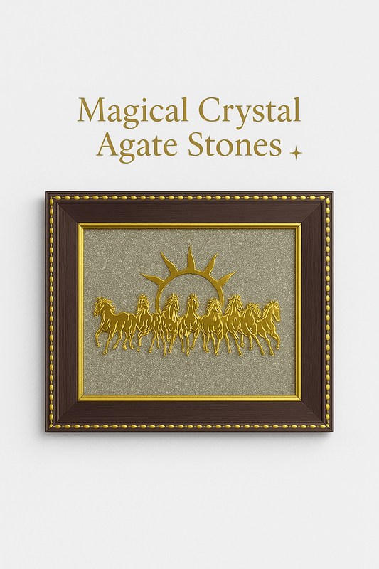Pyrite 7 Horse Frame - Career Growth & Success Crystal Decor - magical - crystal - agate - stones