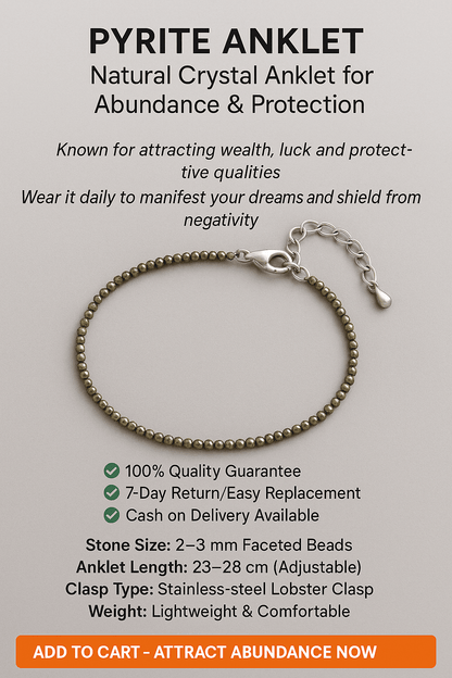 Pyrite Anklet - Natural Crystal Anklet for Abundance & Protection - magical - crystal - agate - stones