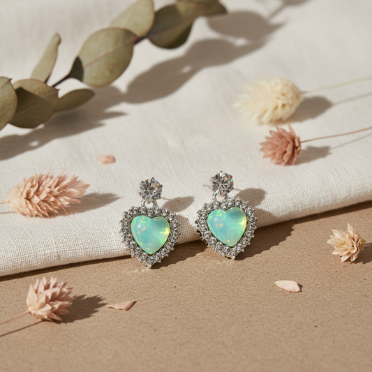 Mint Green Heart Earrings - Premium Jewelry