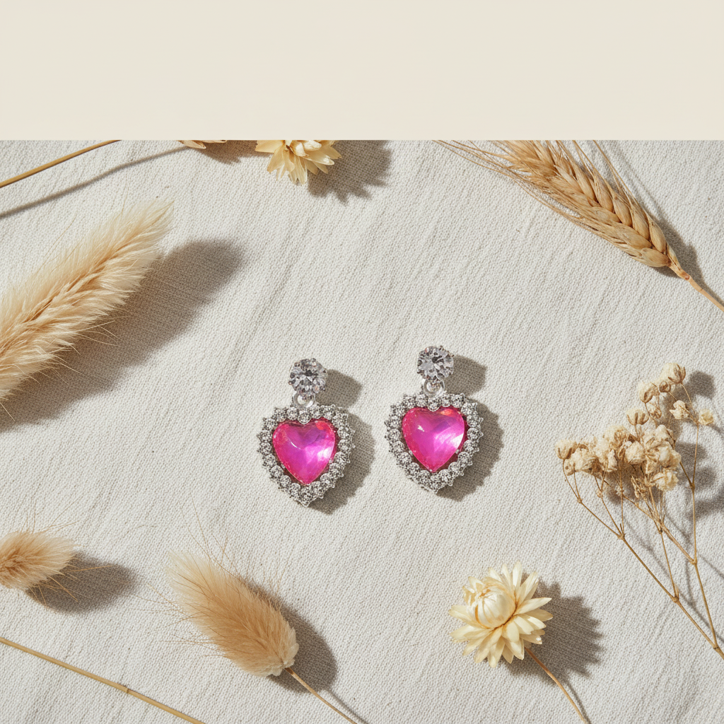 Pink Heart Drop Earrings - Premium Jewelry for Women