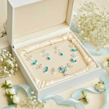 Aqua Blossom Vine Bridal Jewelry Set