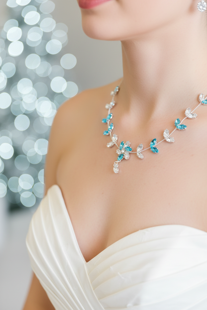 Aqua Blossom Vine Bridal Jewelry Set