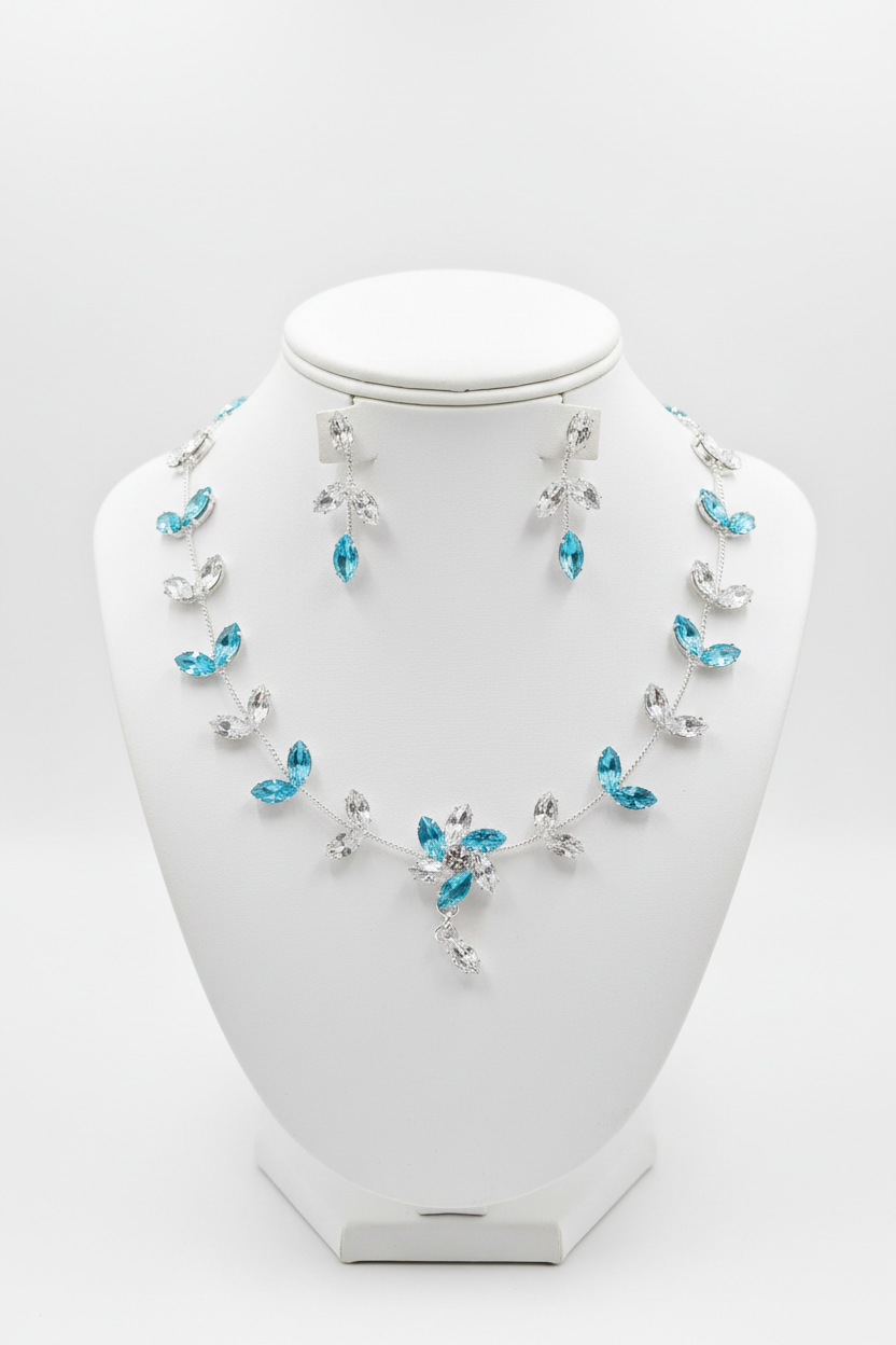 Aqua Blossom Vine Bridal Jewelry Set