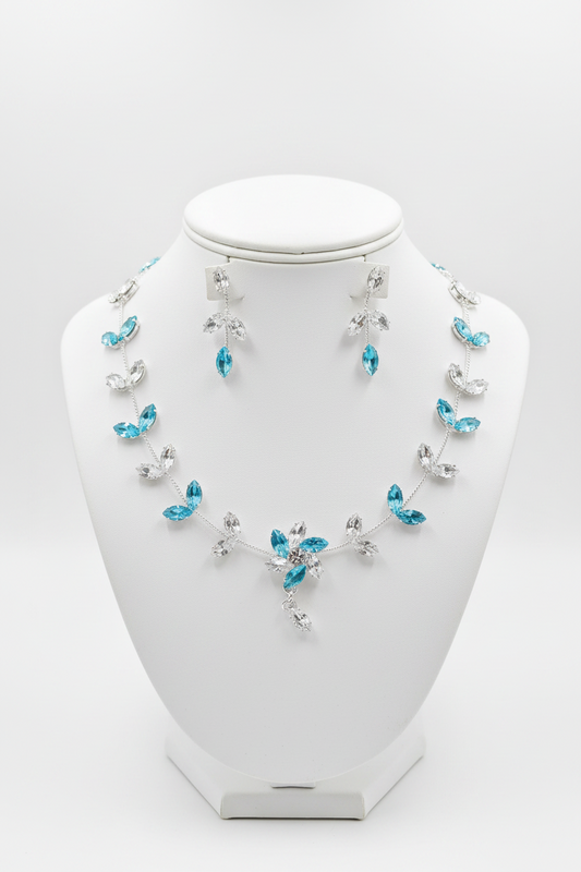 Aqua Blossom Vine Bridal Jewelry Set