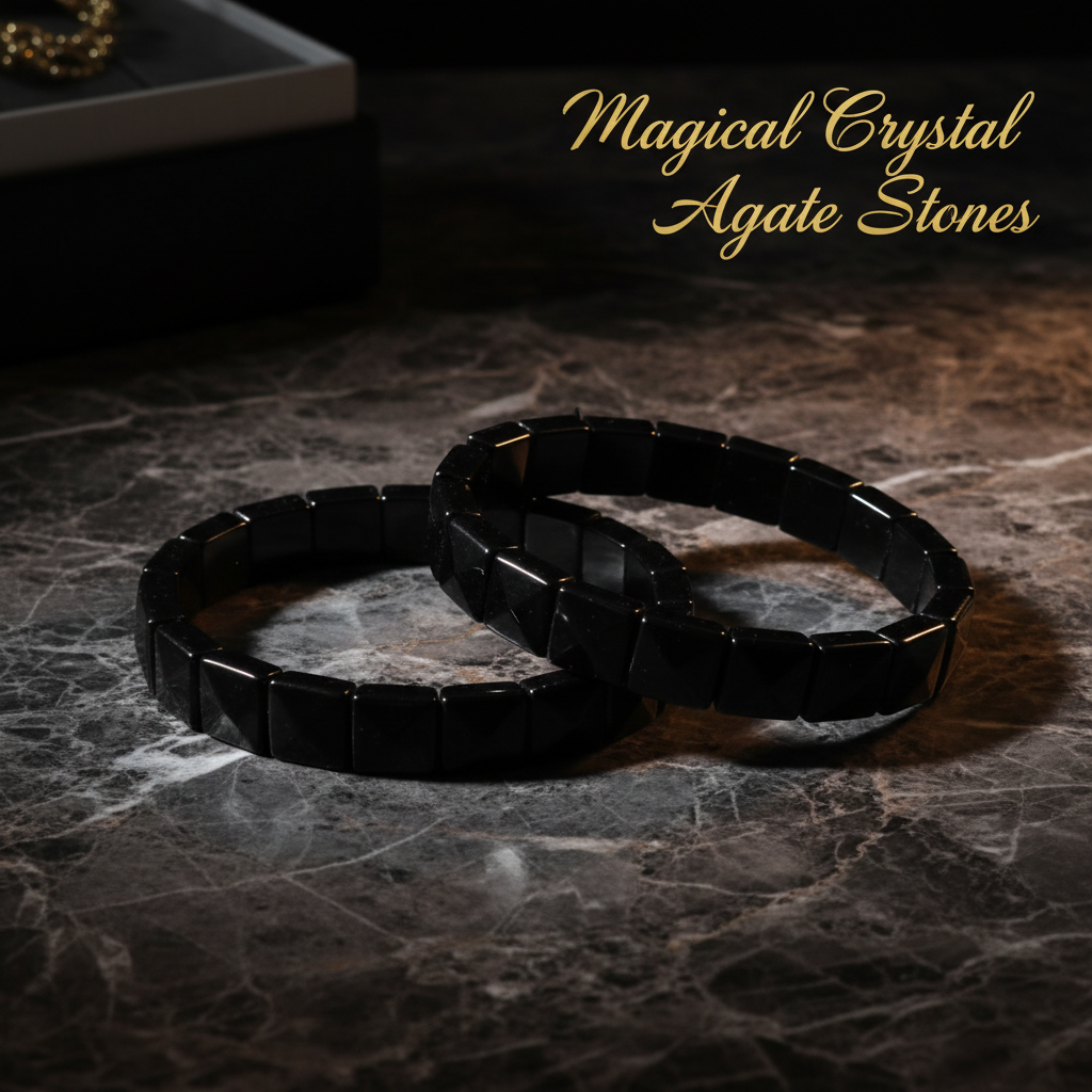 Black crystal bracelets on marble