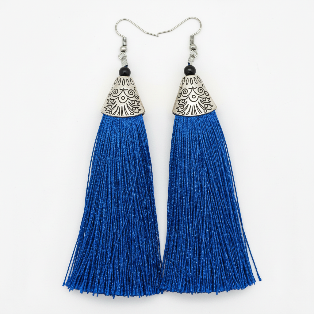 Blue Tassel Earrings - Handcrafted Silver Jewelry