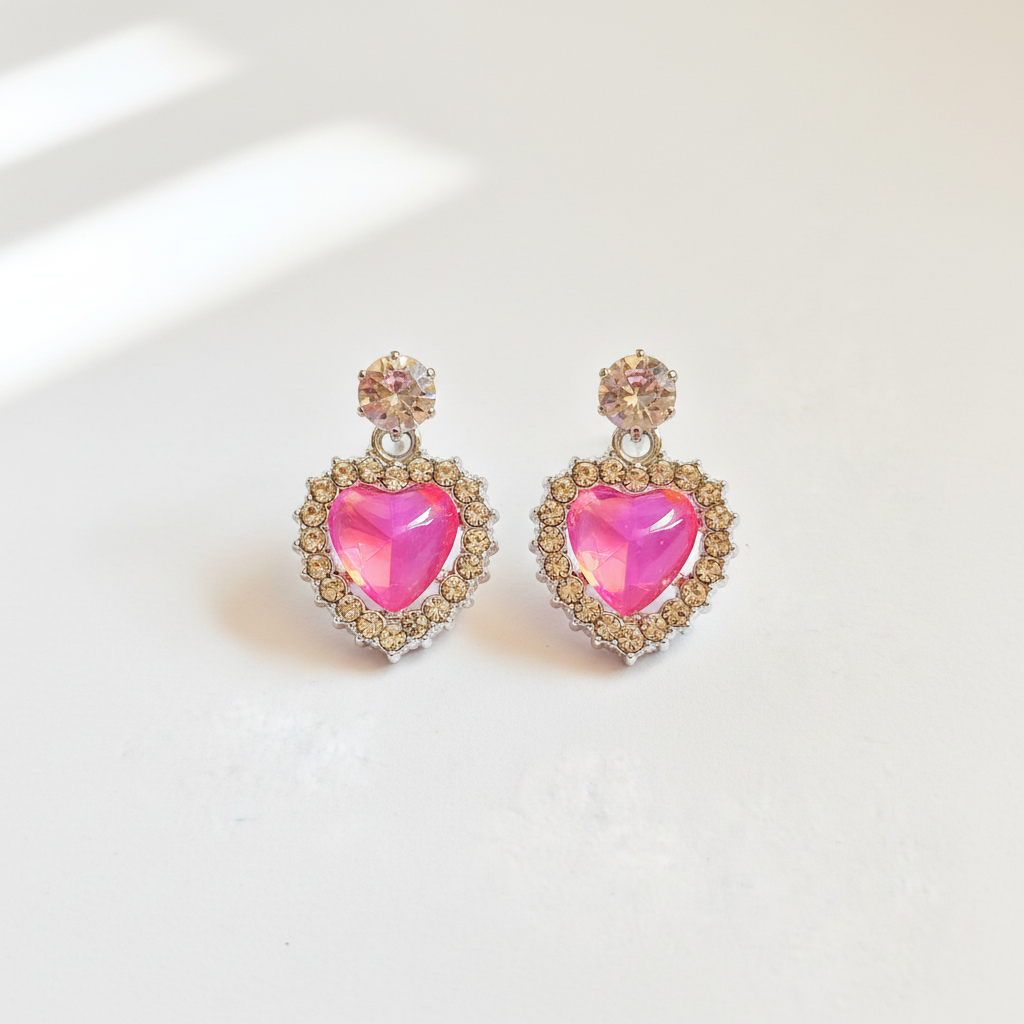 Pink Heart Drop Earrings - Premium Jewelry for Women
