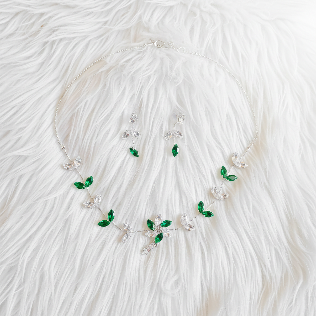 Emerald Blossom Vine Bridal Jewelry Set