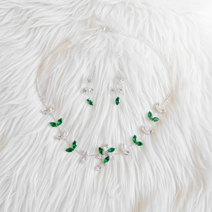 Emerald Blossom Vine Bridal Jewelry Set