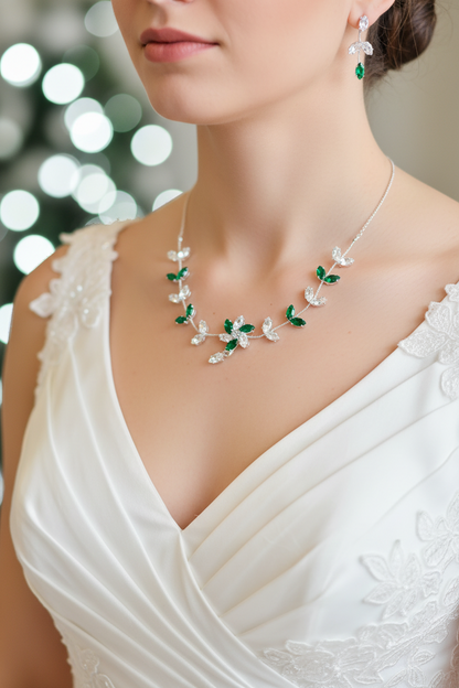Emerald Blossom Vine Bridal Jewelry Set