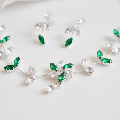 Emerald Blossom Vine Bridal Jewelry Set