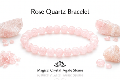 Rose Quartz Bracelet - Natural Love & Healing Crystal Jewelry - magical - crystal - agate - stones