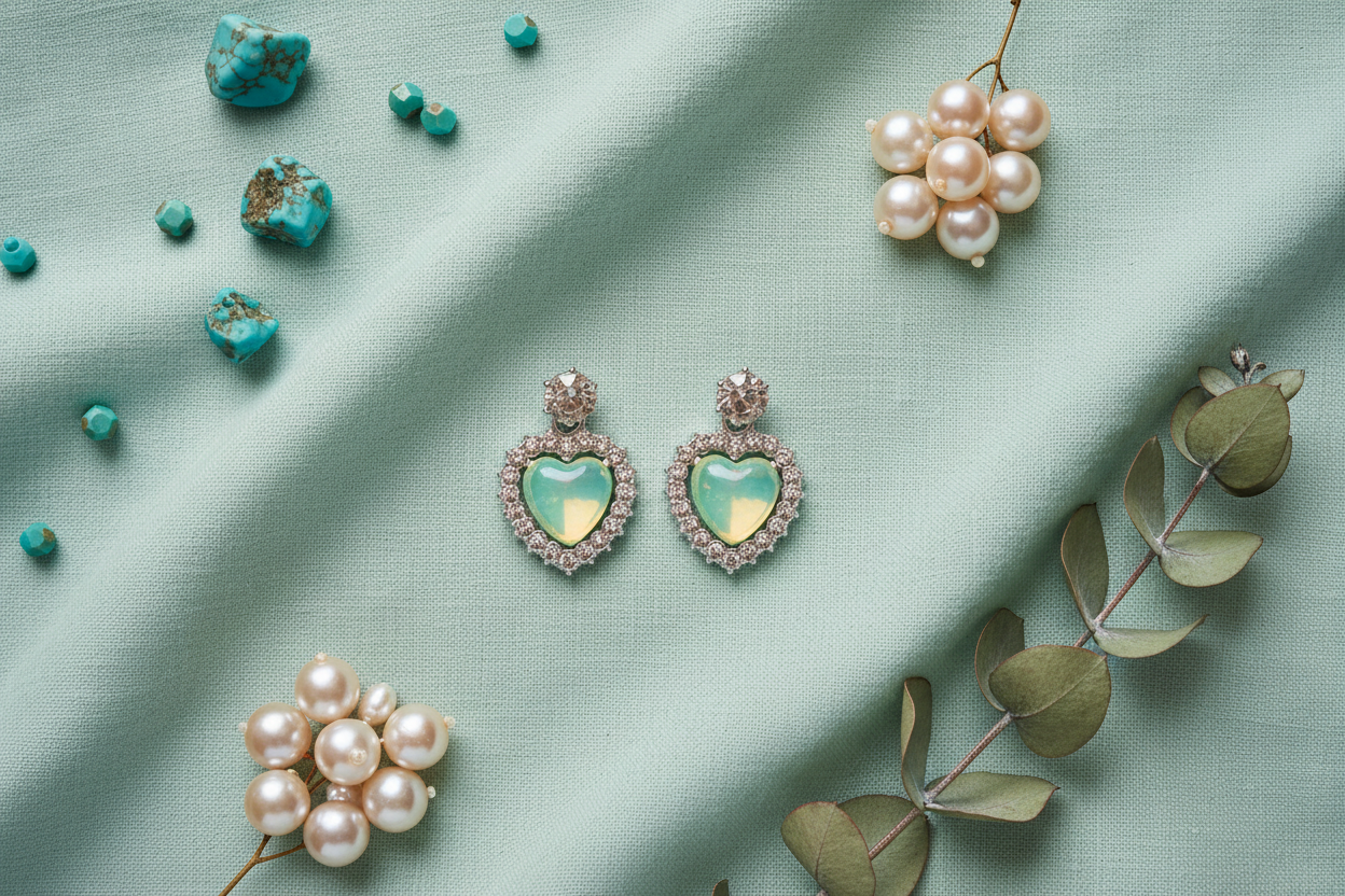 Mint Green Heart Earrings - Premium Jewelry