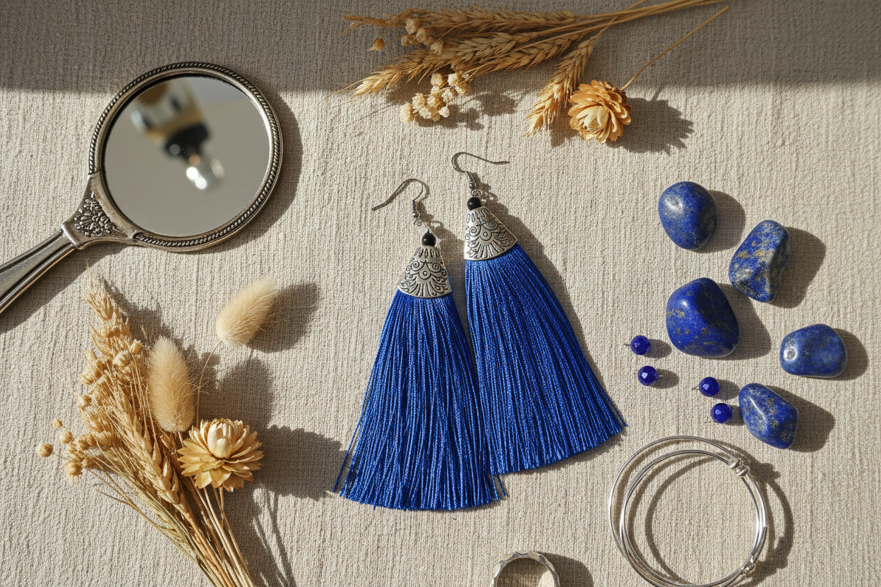 Blue Tassel Earrings - Handcrafted Silver Jewelry