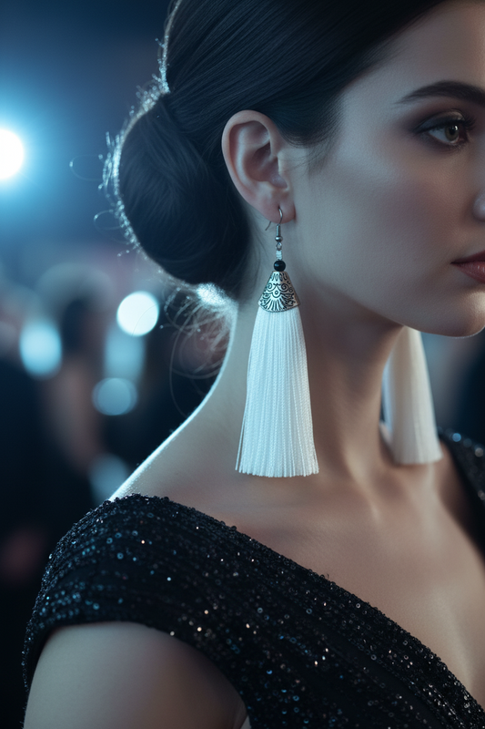 White Tassel Earrings - Handcrafted Silver Jewelry