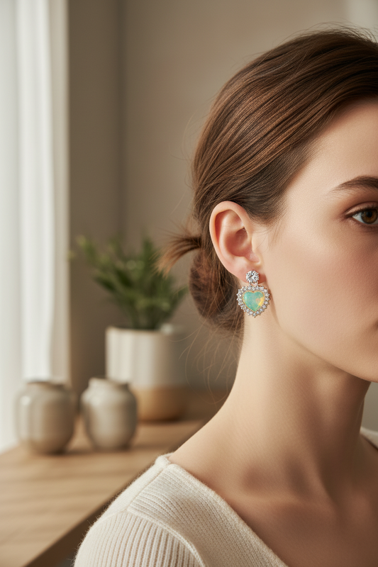 Mint Green Heart Earrings - Premium Jewelry