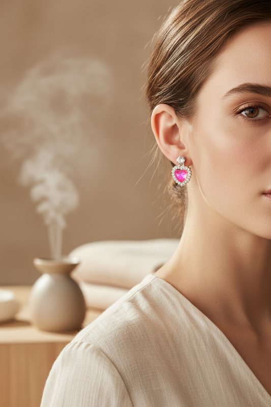 Pink Heart Drop Earrings - Premium Jewelry for Women