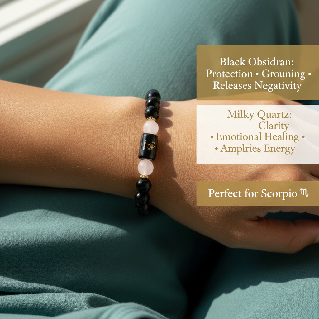 Scorpio (Vrishchik) / वृश्चिक — Bracelet + Free Raw Selenite Plate