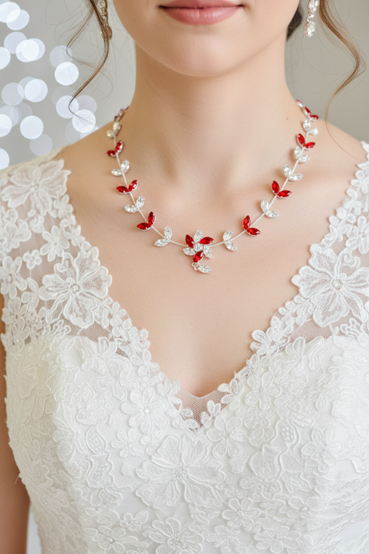 Scarlet Blossom Vine Bridal Jewelry Set