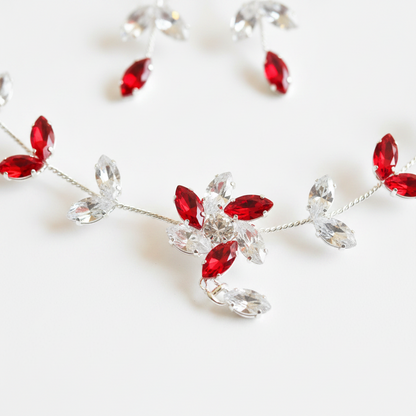 Scarlet Blossom Vine Bridal Jewelry Set