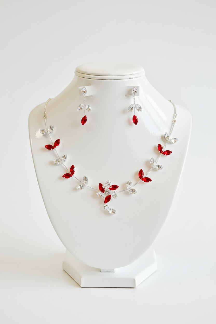 Scarlet Blossom Vine Bridal Jewelry Set