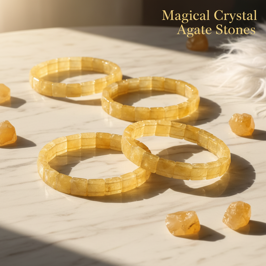 Yellow crystal bracelets on marble